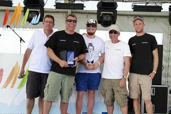 Presentations - Bundaberg Rum Sports Boat Champions - Monkey Business (L-R - RGYC Commodore Andrew Neilson with Cam Rae, Blake Robertson, Myles Gavin and Rhys Short) © Teri Dodds/ Festival of Sails http://www.festivalofsails.com.au/